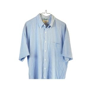 J Crew Shirt Mens L Blue Short Sleeve Button Up Plaid Seersucker Crinkle Cotton